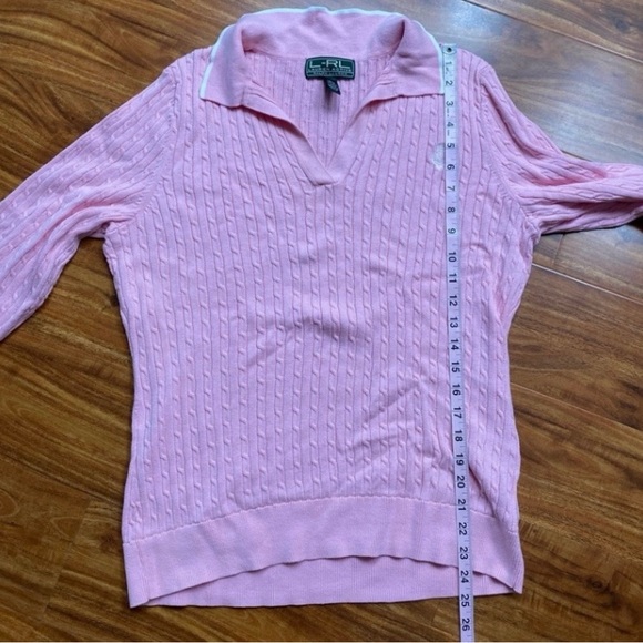 Vintage Ralph Lauren Women Light Pink Collared Cable Knit Soft Sweater XL Preppy - Picture 15 of 16